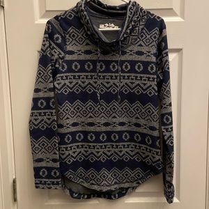 Kavu- long sleeve navy/greyish-water patterned top- ladies sz Small
